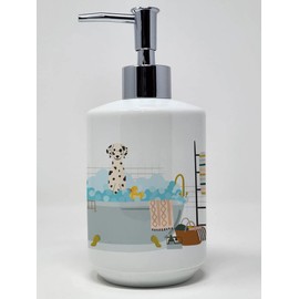 Caroline's Treasures WDK5794SOAP Dalmatian in Bathtub Ceramic Soap Dispenser Hand Soap Dispenser Pump Bottles for Bathroom Kitchen, Empty Refillable Liquid Soap Container