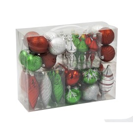 Unbranded 40 Pack Red, Green, Silver Assorted Ornaments