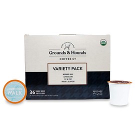 Grounds & Hounds Single Serve Organic Coffee Pods - Compatible with Keurig K Cup Machines - 100% Arabica Small Batch Roasted (Variety, 36)
