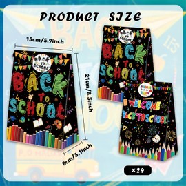 Jaskgom 24Pcs Back To School Party Favor Bags Colorful Pencil Flag Decorative Gift Box Goodie Candy Bags Candy Treat Box for First Day of School Gift Wrapping Supplies