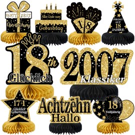 18th Birthday Boy Black Golden Honeycomb Centrepiece Table Decoration, Party Decoration for Men and Boys, Gifts for Men Birthday (Pack of 9)