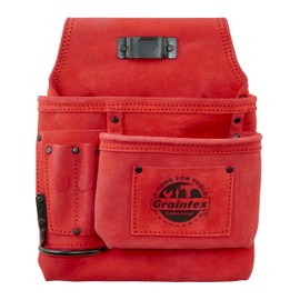 Graintex SS2621 :: 5 Pocket Right Handed Nail & Tool Pouch Red Color Suede Leather for Constructors, Electricians, Plumbers, Handymen