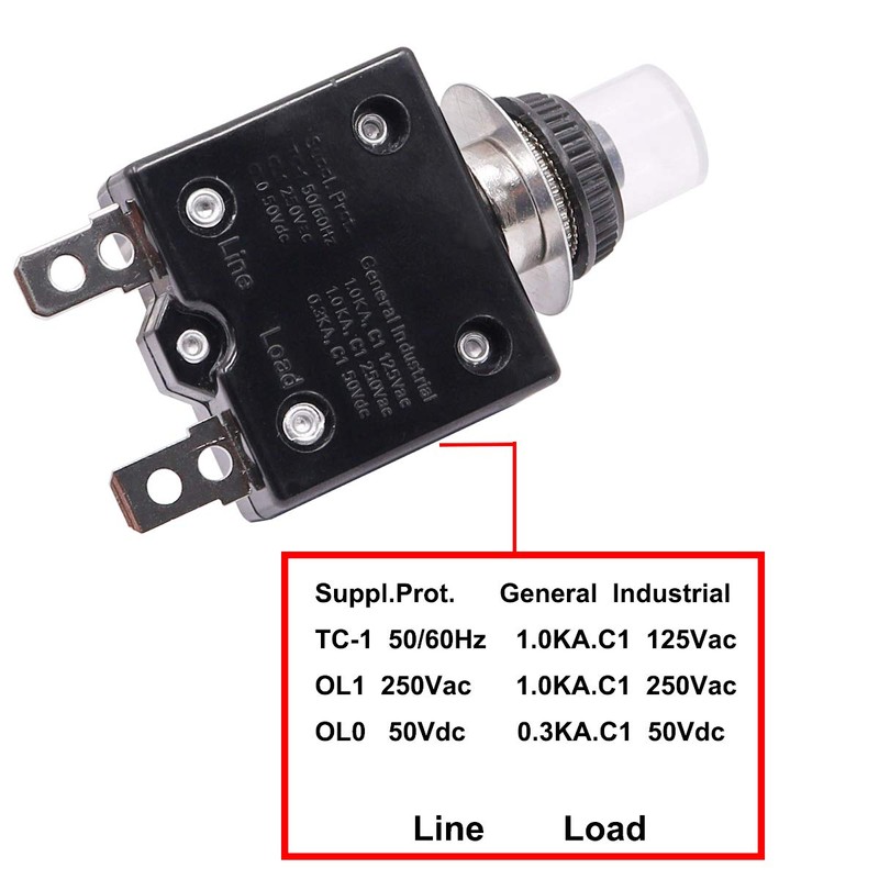 smseace 25Amp Electric Button Breaker 125/250VAC, Thermal Overload Protector L1