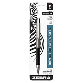 Zebra F-301 Compact Ballpoint Stainless Steel Capped Pen, Fine Point, 0.7mm, Black Ink, 1-Count
