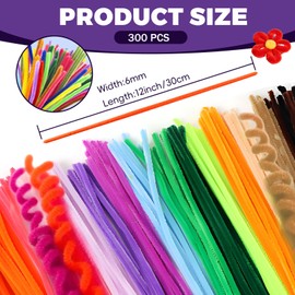iFFkuwi Pipe Cleaners Craft Pipe Cleaners Bulk Soft Fuzzy Chenille Stems Pipe Cleaners ipe Cleaners Craft Supplies 300 Pcs 20 Colors (0.24 x 12 Inches)