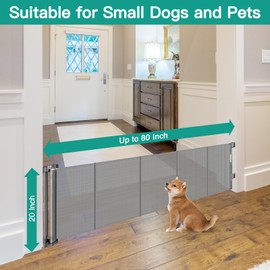 20 Inch Tall x 80 Inch Extra Wide Short Dog Gate to Step Over, Small Dog Gate for The House, Short Pet Gate Indoor Outdoor Puppy Gates for Doorways Mesh Doggie Gates for Wide Openings (Gray)