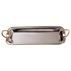 11.5" Long Polished Nickel Serving Tray, Gold Rim