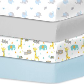 Little Grape Land Baby Crib Sheets Set for Boys & Girls, 4-Pack Soft & Breathable Microfiber, 52"x28" Fitted Sheets for Standard Toddler Crib Mattress, Cute Patterns – Animal