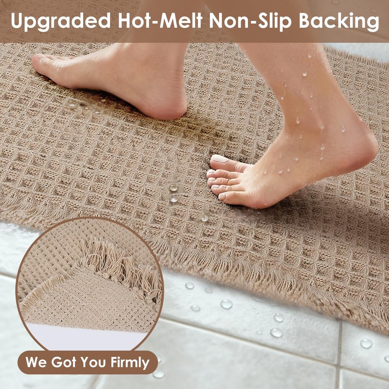 Waffle Bath Mat Set of 2, Absorbent Waffle Bathroom Rug