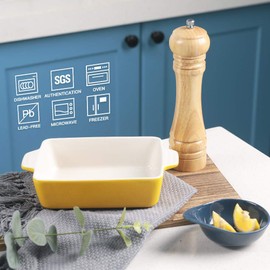 SWEEJAR Ceramic Baking Dish, Rectangular Small Baking Pan with Double Handles, 22OZ for Cooking, Brownie, Kitchen, 6.5 x 4.9 x 1.8 Inches (Yellow)