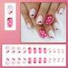 24Pcs Valentines Day Nails Heart Press on Nails Short Square