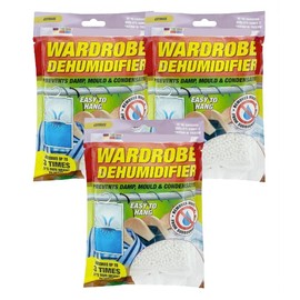 x3 Disposable Wardrobe Dehumidifier Hanging Bags - Specially Designed to Remove Moisture from Wardrobes - Absorbs Damp, Moisture & Condensation Fast & Effectively (Citrus)