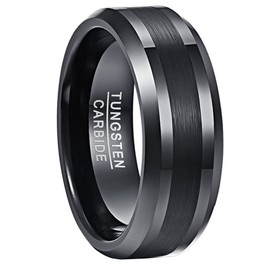 VAKKI 8mm Men' Black Tungsten Carbide Ring Brushed Center High Polished Beveled Edges Size O