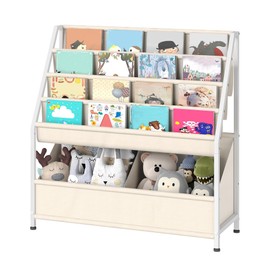 CHOEZON Kids Bookshelf with 4-Tier Oxford Slings, Kids Book Rack with Toy Storage, Magazine Book Rack, Large Capacity Book Organizer for 3-8 Years Olds, for Kids Room, Nursery, Playroom, Beige TCW09WM