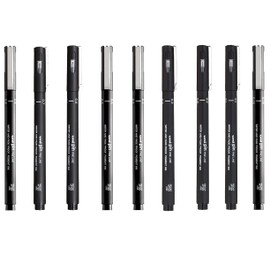 Uni Pin Fineliner Drawing Pens with Ink 0.05 to 0.8 - 9 Piece Set - Black