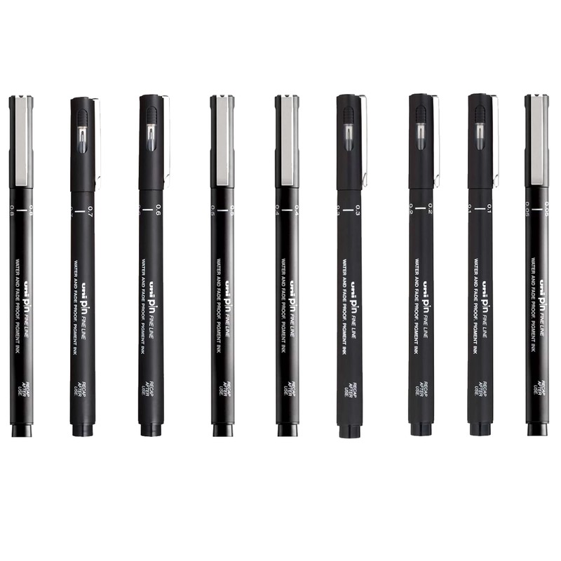 Uni Pin Fineliner Drawing Pens with Ink 0.05 to 0.8