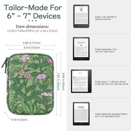 Vinabilia 6-7 Inch Protective Sleeve Carrying Case for All-New 6" Kindle 11th Gen 2022/10th Gen 2019/8th Gen 2016, 6.8" Kindle Paperwhite 11th/10th Gen 2021/2018, Kindle Oasis E-Reader, Papaver Rhoeas