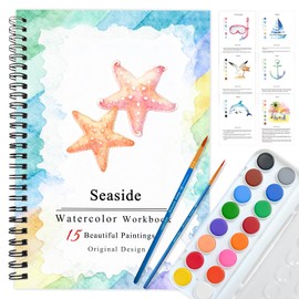 SLWBZ Watercolor Workbooks Coloring Book, Beginner Friendly Painting Kit, Detailed Steps, Creative Exploration Watercolor Book with Paint Set for Adults Teens (Seaside, with Paint)