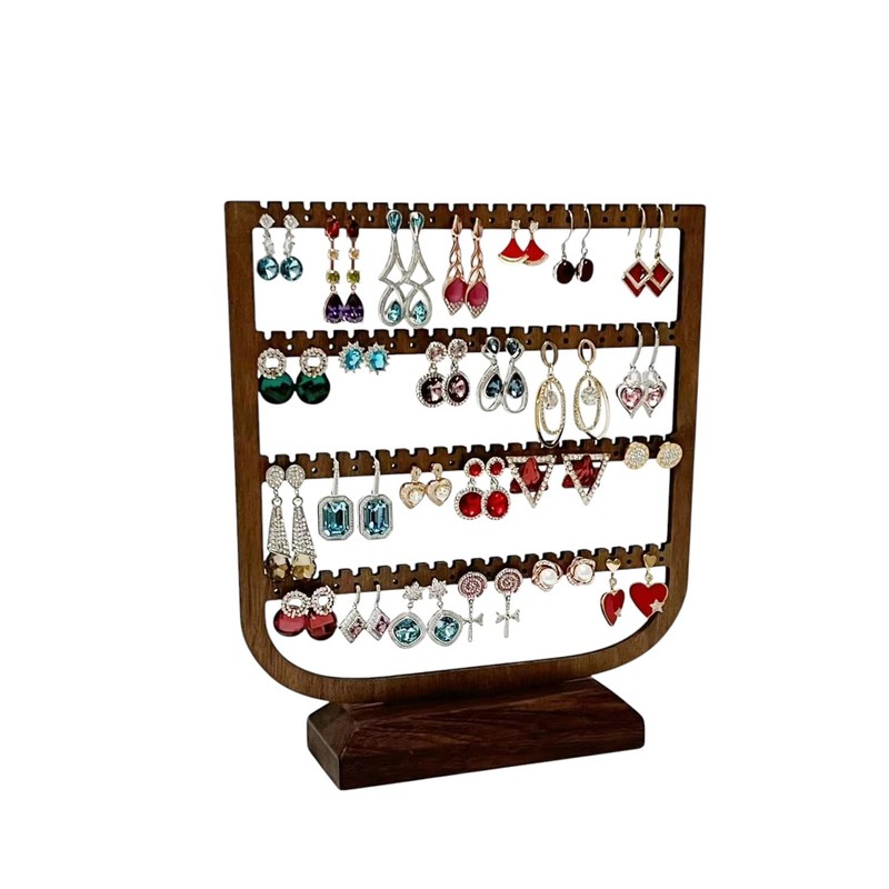 Practical Earring Organizer Stand Display Solid Walnut Wood Jewelry Tower