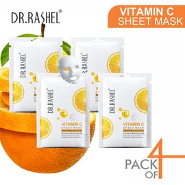 DR.RASHEL Vitamin C Face Sheet Mask With Serum For Women And Men | All Skin Types | Deep Cleansing & Oil Control | Repairing & Nourishment | Paraben Free | Pack Of 4
