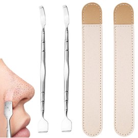 2 Pairs Blackhead Scraper Stainless Steel Pore Scraper Pore Spatula Blackhead Clefor aning Tool Pore Prep Tool with Leather Case for Skin Nose Care