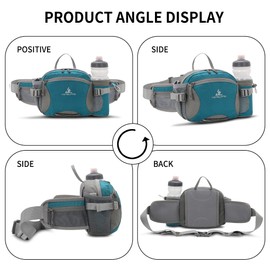 Water Resistant Bum Bag with Water Bottle Holder and Multi-Pockets, Large Capacity Waist Fanny Pack Bumbag for Dog Walking Hiking Travel Sports Women Men