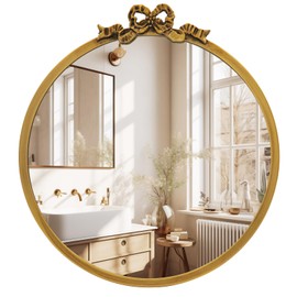 Vintage Round Mirror Antique Gold Vanity Mirrors 12inch Metal Ornate Circle Wall Mirror, Baroque Home Decor for Dressing Table, Bedroom