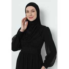 Elegant Stretchable Hijab for Women, Instant and Durable, Tailored for Muslim Women Consists of 2pieces (Black)