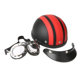 Motorcycle Scooter Open Face Half Leather Helmet with Visor UV Goggles  Vintage Style 54-60cm