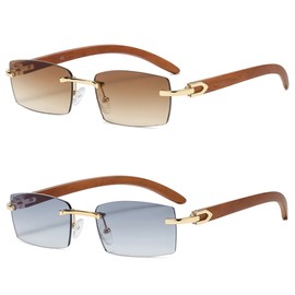 Heptagram Rectangle Fashion Rimless Sunglasses for Women Men Gangster 90s Frameless Shades Retro Vintage Trendy Eyewear