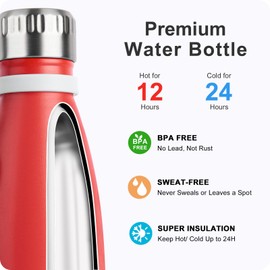 Mollcity Kids Water Bottle 12 oz Stainless Steel Double Wall Vacuum Insulated Water Bottle for School- Reusable Metal Travel Flask for Girls-Leak Proof and BPA Free (Red)