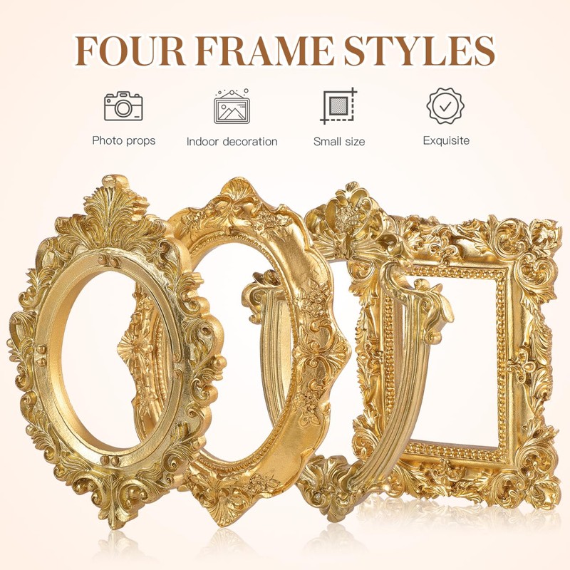 Cabilock 1 Set 4 Pcs Photo Frame Props Gold Picture