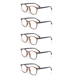 EYE ZOOM 5 Pack Retro Round Plastic Frame Reading Glasses for Men and Women, Yellow, +2.50