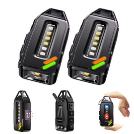 EDC Flashlight Rechargeable, 500 Lumens 9 Modes Powerful Mini Flashlight Keychain with IPX7 Waterproof, Clip on Pocket Flashlight Magnetic for Signaling, Camping, Fishing, Outdoor, 2 Pack (Black)