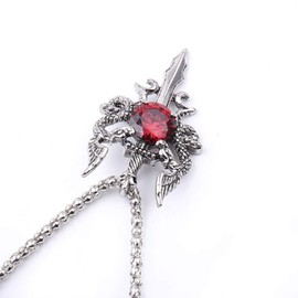 Dragon Necklace for Men, Double Dragon Sword Cross Pendant Necklace with 19.7” Chain, Wing Dragon Crystal Necklace, Vintage Dragon Amulet Necklace, Punk Animal Dragon Pendants (Red)