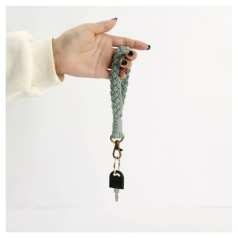 Poagoep Macrame Boho Keychain Bracelet Handmade Wristlet Keychain Keyring Holder