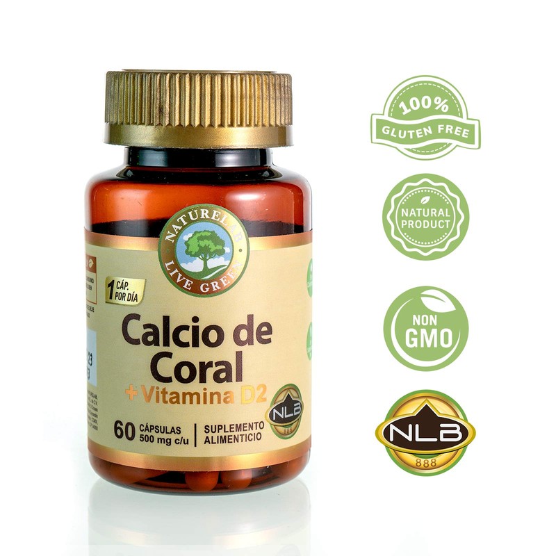 CALCIO DE CORAL CON VITAMINA D2 60 CAPSULAS SUPLEMENTO NATURELAB