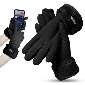 Winter Gloves for Women Fleece Lined Gloves Warm Driving Thermal Gloves Touchscreen Windproof Gloves for Lady (Black, Full-Finger)
