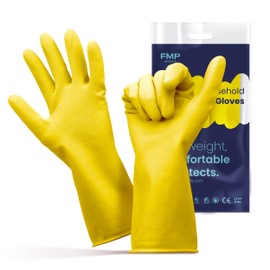 FMP Brands Cleaning Gloves, 6 Pairs Rubber Gloves for Washing Dishes, Non-Slip Dishwashing Gloves, Waterproof Reusable Latex Dish Gloves for Kitchen, Bathroom, Household, Gardening (Small, Yellow)
