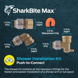 SharkBite Max Shower and Tub Connection Kit, Push to Connect Brass Plumbing Fittings, PEX Pipe, Copper, CPVC, PE-RT, HDPE, UR25567