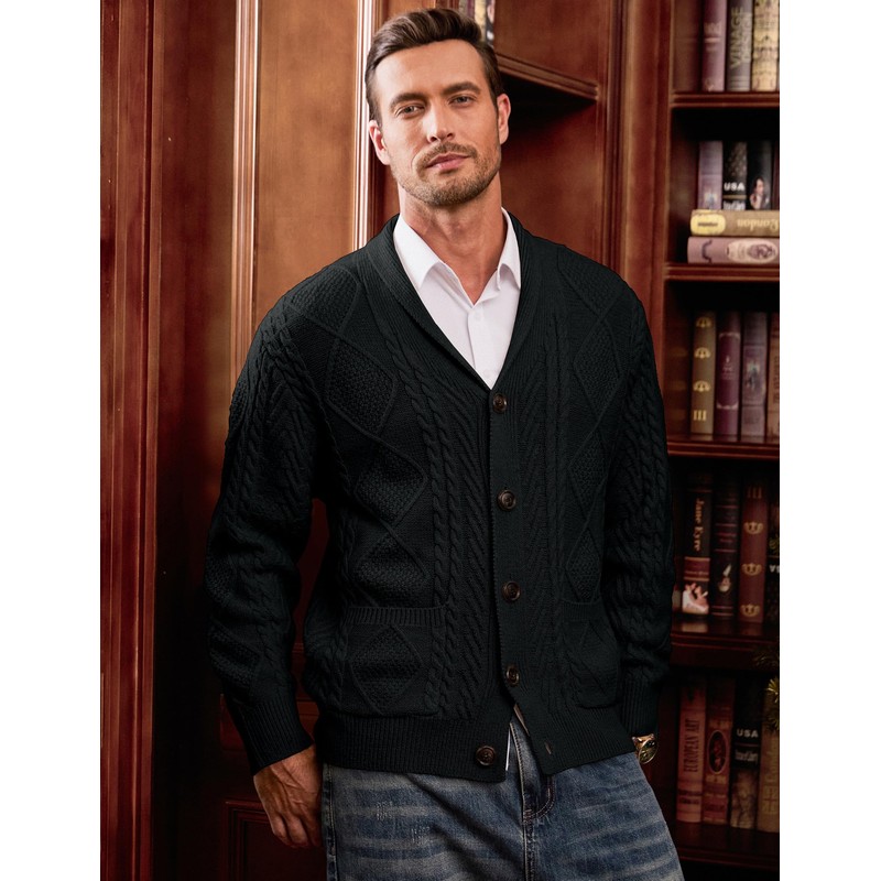 JMIERR Men's Cardigan Sweaters Fall Casual Long Sleeve Shawl Collar