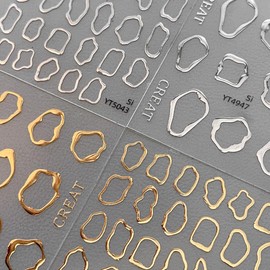 5D Embossed Gold Silver Nail Art Stickers Self Adhesive Nail Decals Silver Gold Irregularity Nail Stickers Frame Nail Art Design for Women DIY Manicure Decoration 4Sheets