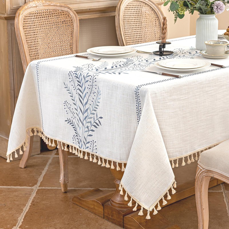 Alsoo Tablecloth Rectangle 55" x 75", Farmhouse Linen Style Table