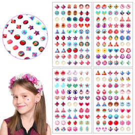 AUGSUN Sticker Earrings, 240 Pieces Stick on Earring for Girls Self-Adhesive Sticky Earrings 3D Glitter Craft Crystal Stickers