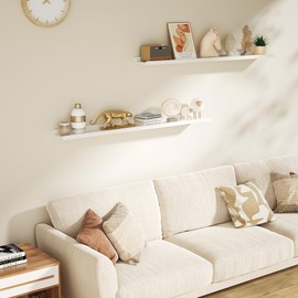 Love-KANKEI 48 Inch Long Floating Shelves Wall Mounted Set of 2, Large Wood Wall Shelves for Storage, Rustic Hanging Shelves for Display,Bedroom Living Room Bathroom Kitchen Office White