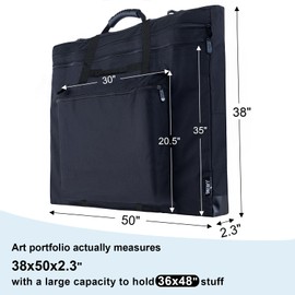 JJRING 36x48 Art Portfolio Tote Bag - Large Carrying Storage Case with Handle & Adjustable Shoulder Strap, Portfolio Folder for Artwork, Posters, Canvas, Drawing Boards