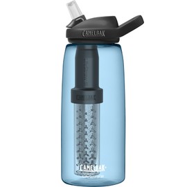 CamelBak eddy+ Water Filter Water Bottle by LifeStraw Integrated 2-Stage Filter Straw - For Hiking, Backpacking, Travel, and Emergency Preparedness - 32oz Tritan Renew, True Blue