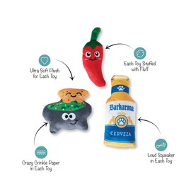 Fringe Studio "Happy Hour Pack, Set of 3, Small Plush Dog Toy Set, Pet Shop Collection (662120)