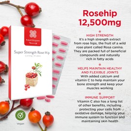 Healthspan Rose Hip 12,500mg – 90 Vegan Tablets | Supports Joint Flexibility & Immune Health | With Vitamin C, Calcium, Fatty Acids & Flavonoids | Natural Anti-Inflammatory Support | High Potency Extract for Daily Wellness