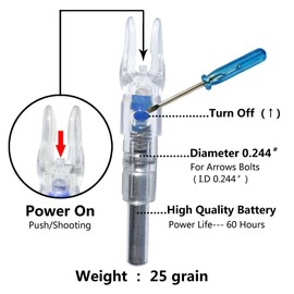 G-Archery 6PCS-S Lighted Nocks for Arrows with .244/6.2mm Inside Diameter Compound Bow Arrow Nock for Hunting Shooting